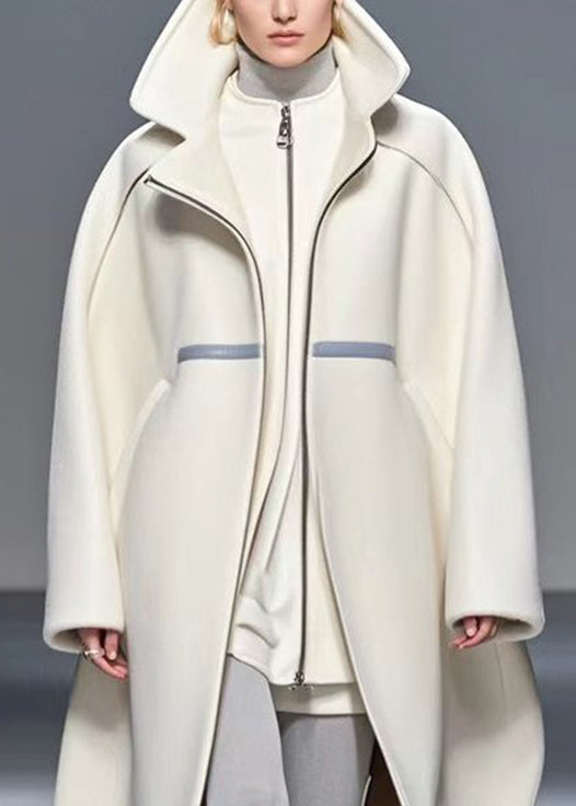White Oversized Woolen Trench Coat Fall