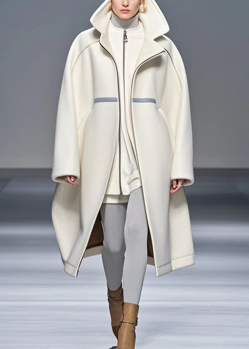 White Oversized Woolen Trench Coat Fall