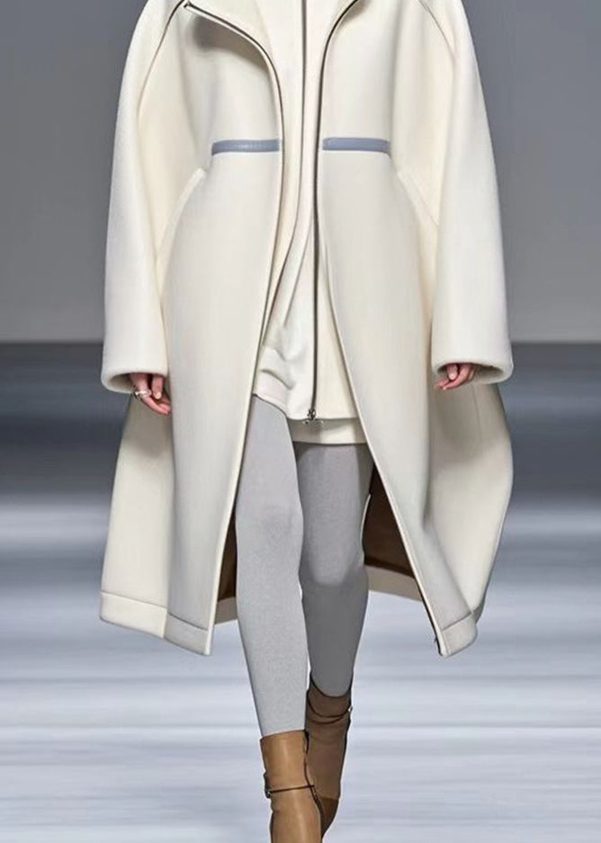 White Oversized Woolen Trench Coat Fall
