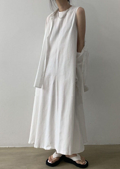White Patchwork Cotton Dress Sleeveless