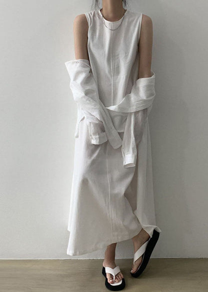 White Patchwork Cotton Dress Sleeveless