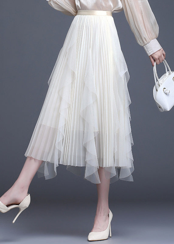 White Patchwork Tulle a Line Fall Skirt