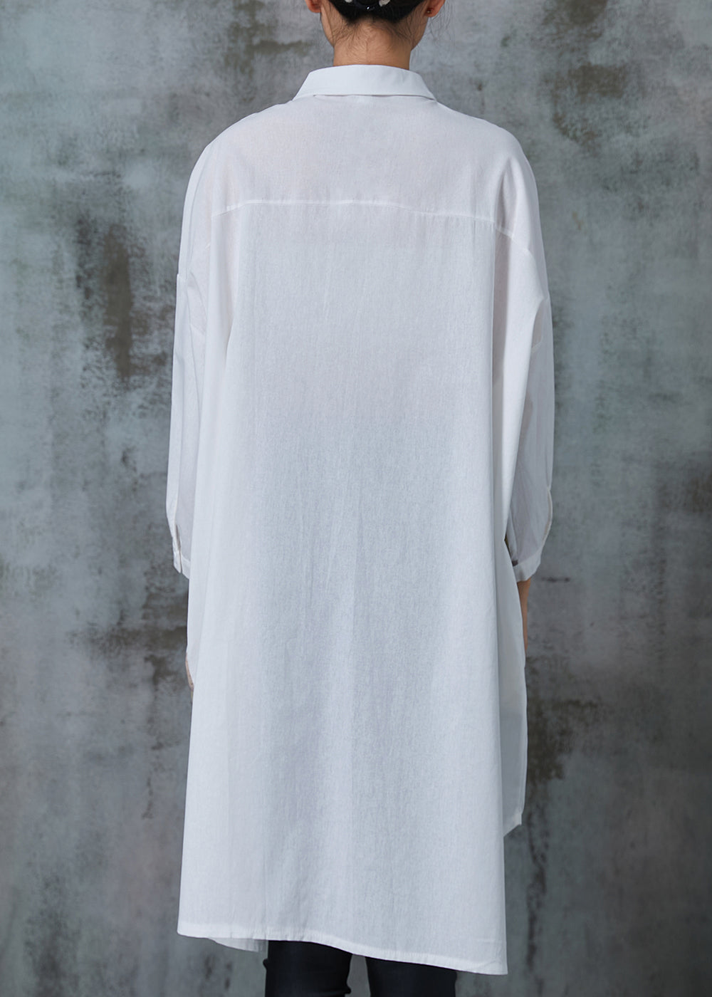 White Print Patchwork Cotton Long Shirts Summer