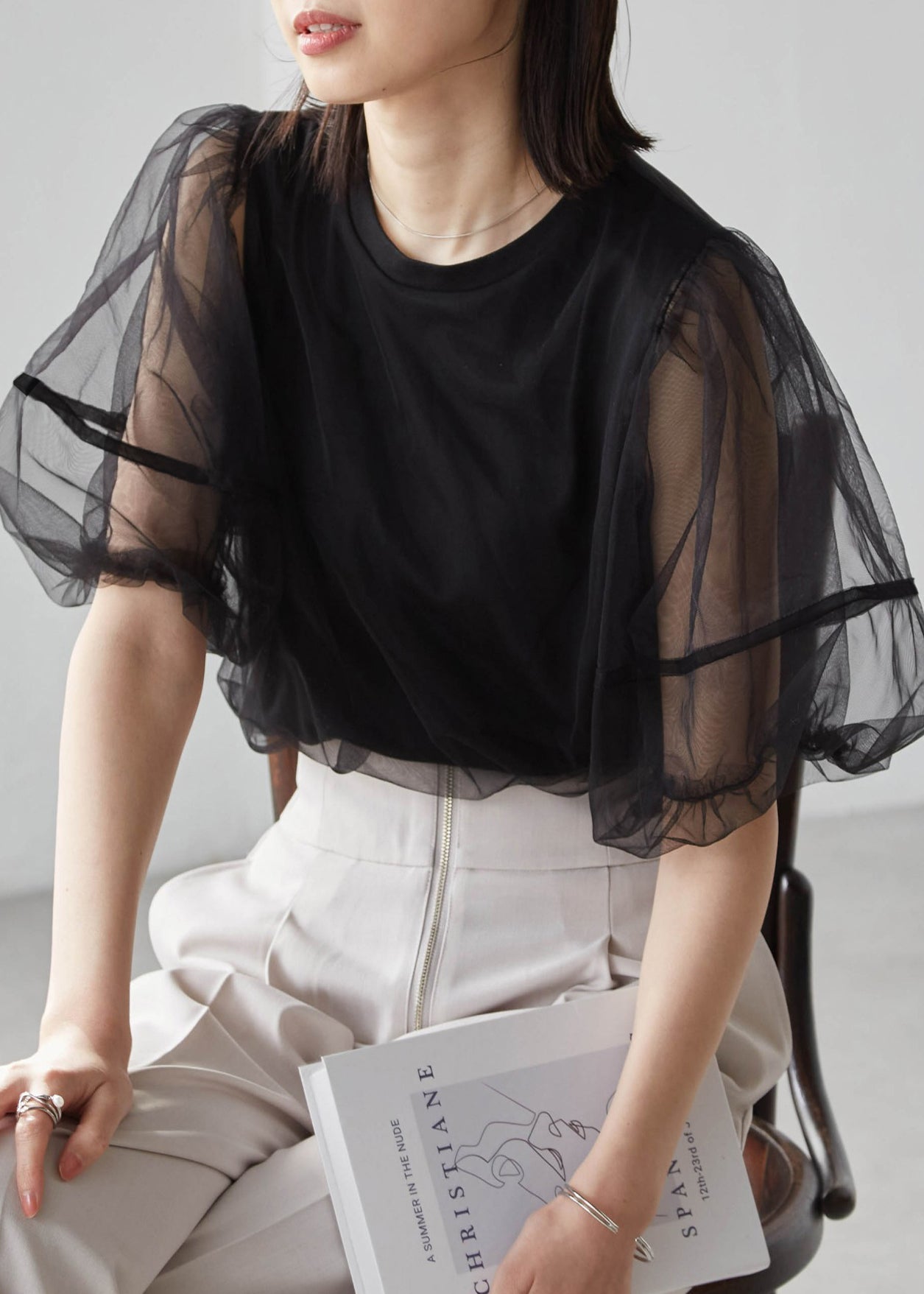 White Puff Sleeve Patchwork Tulle Tanks Summer
