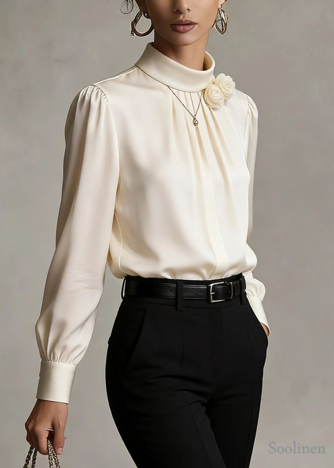 Boho White Stand Collar Floral Chiffon Shirt Top Spring