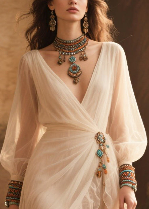 White Tasseled Exra Large Hem Tulle Party Dress Summer