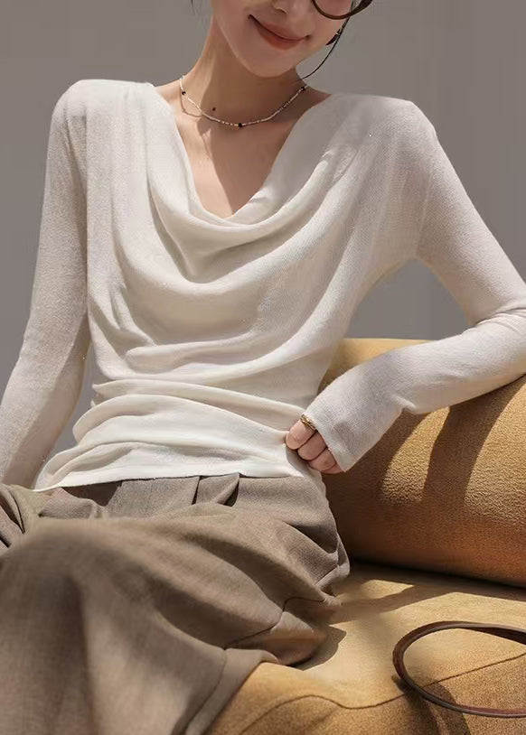 White Turtle Neck Wool Knit Blouse Top Spring