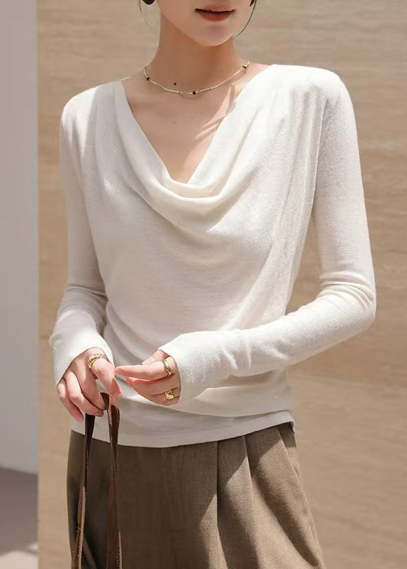 White Turtle Neck Wool Knit Blouse Top Spring
