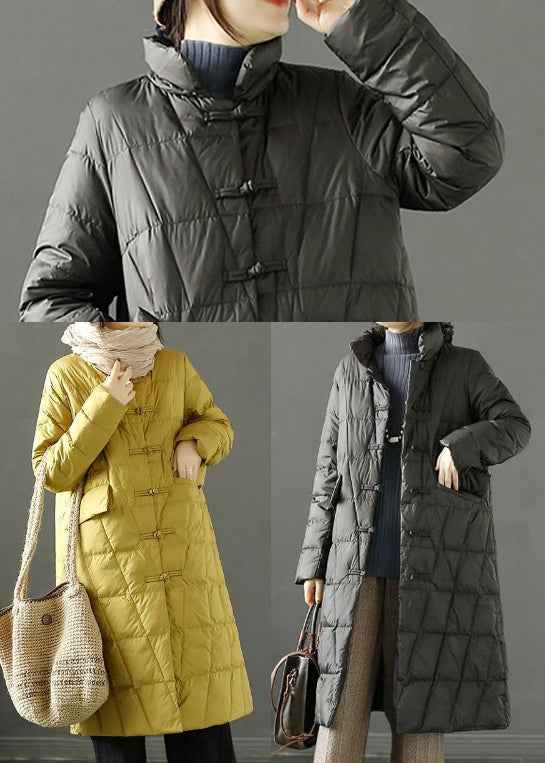 Yellow Chinese Button Oriental Fine Cotton Filled Witner Coat