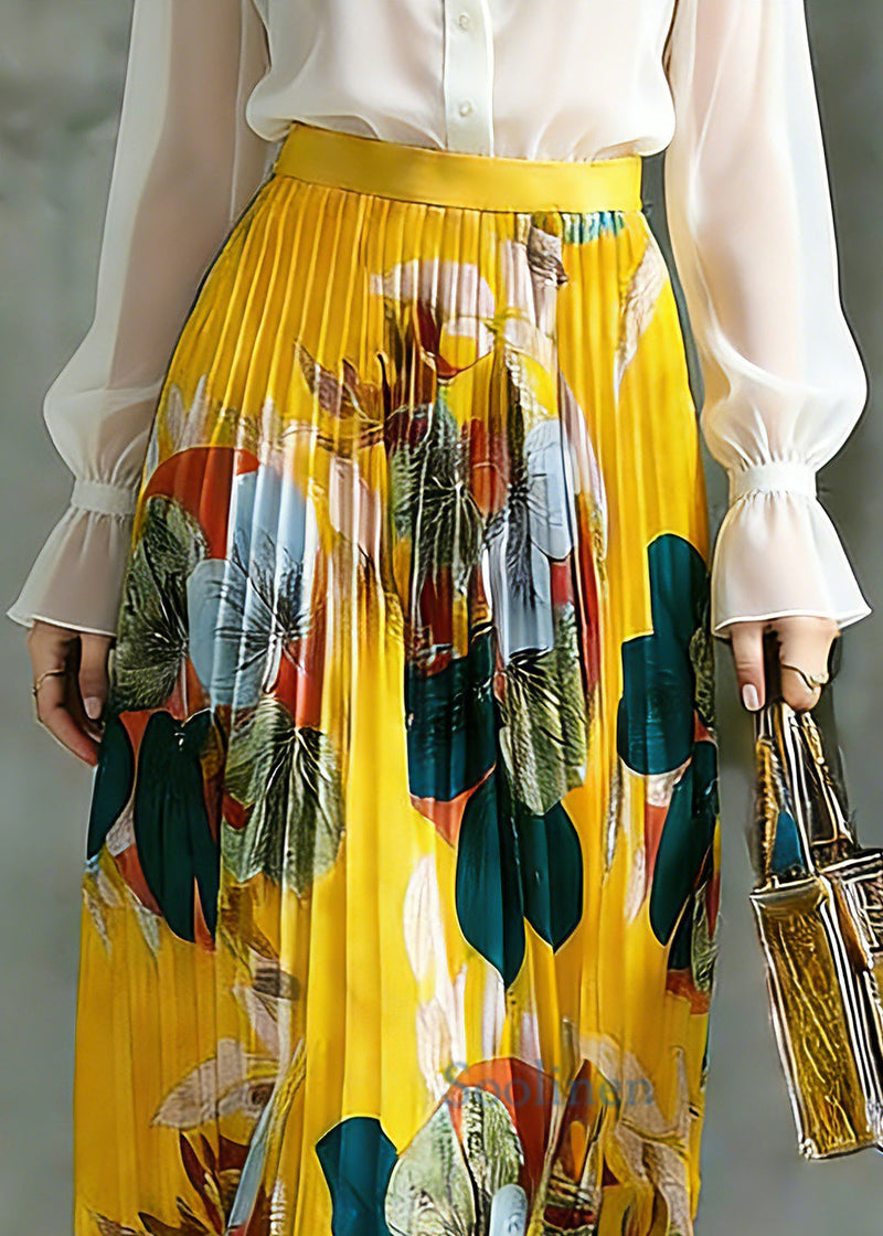 Yellow Elastic Waist a Line Skirt Spring
