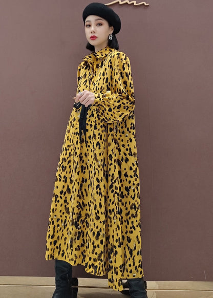 Yellow Peter Pan Collar Print Shirts Dress Spring