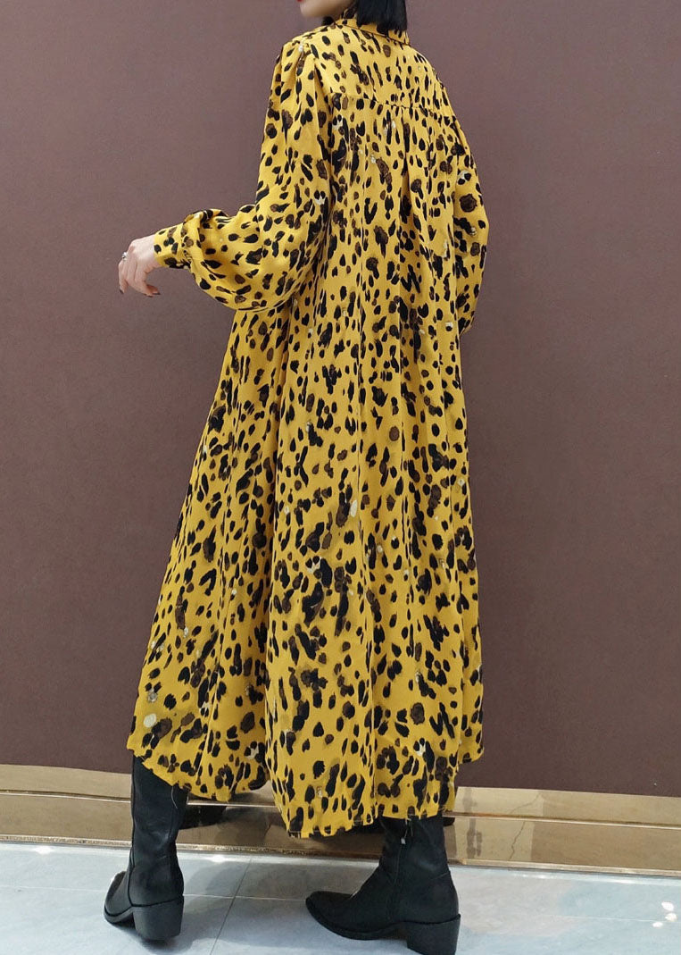 Yellow Peter Pan Collar Print Shirts Dress Spring