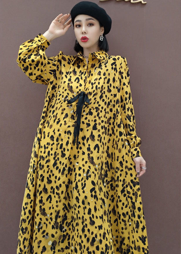 Yellow Peter Pan Collar Print Shirts Dress Spring