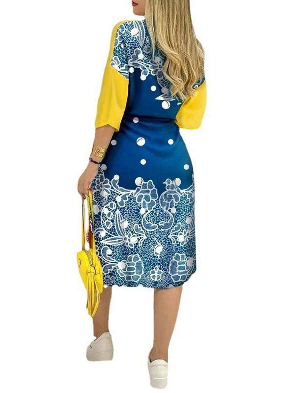 Yellow Print Button Chiffon Shirts Dresses Spring