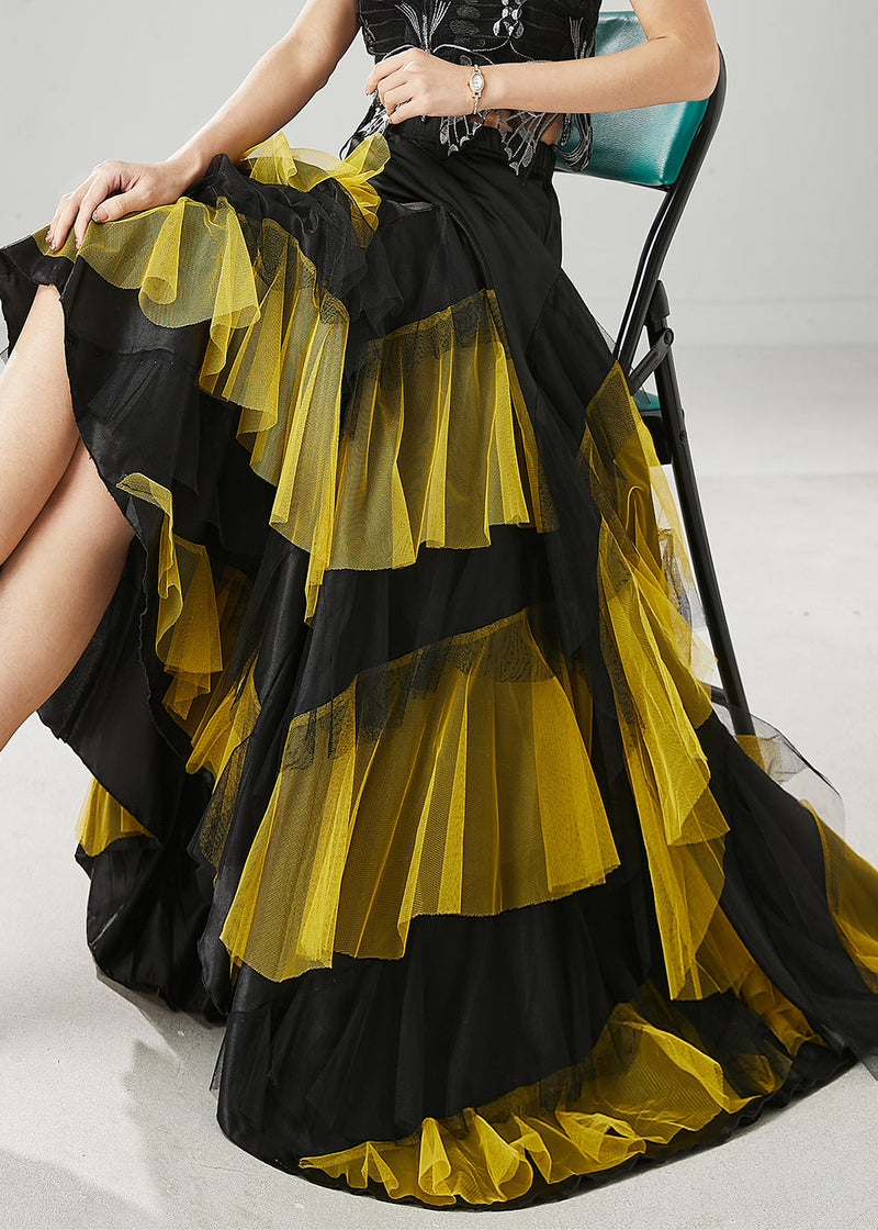 Yellow Ruffled Patchwork Tulle Skirts Spring