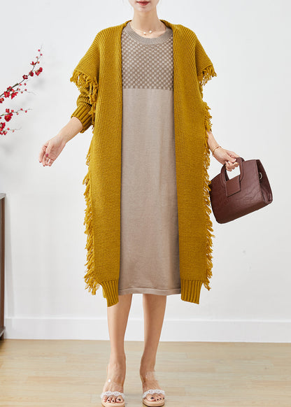 Yellow Sailor Collar Tasseled Knit Cardigan Fall