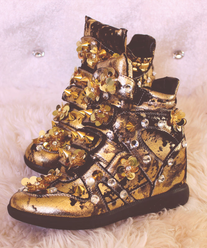 Yellow Sequins Nail Bead Splicing Boots