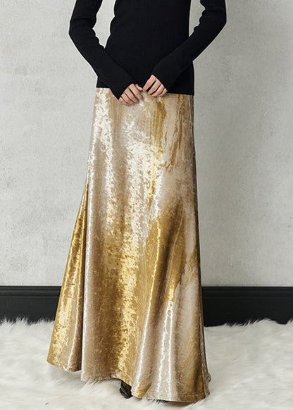 Yellow Tie Dye High Waist Silk Velvet Skirts Spring