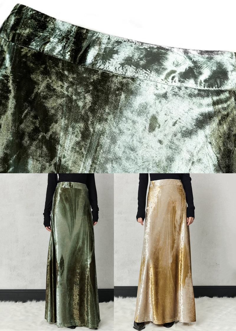 Yellow Tie Dye High Waist Silk Velvet Skirts Spring