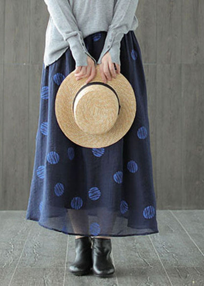 Yellow Elastic Waist Dot Print Linen Skirts Spring