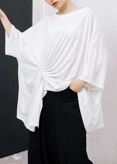 Green Irregular Design T-shirt Cotton Pleated Color Clothes