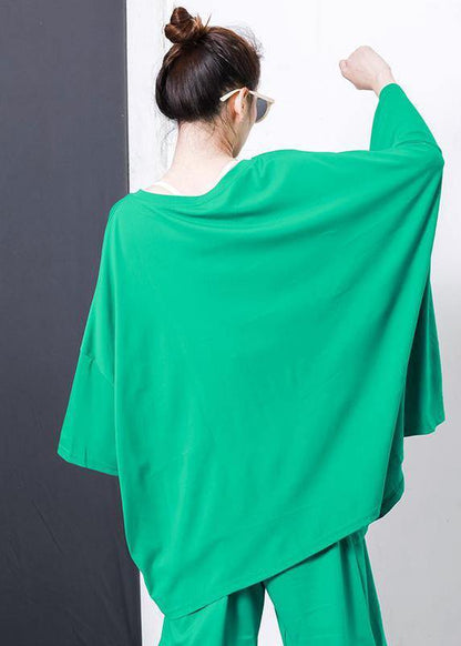 Green Irregular Design T-shirt Cotton Pleated Color Clothes