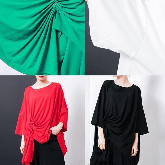 Green Irregular Design T-shirt Cotton Pleated Color Clothes