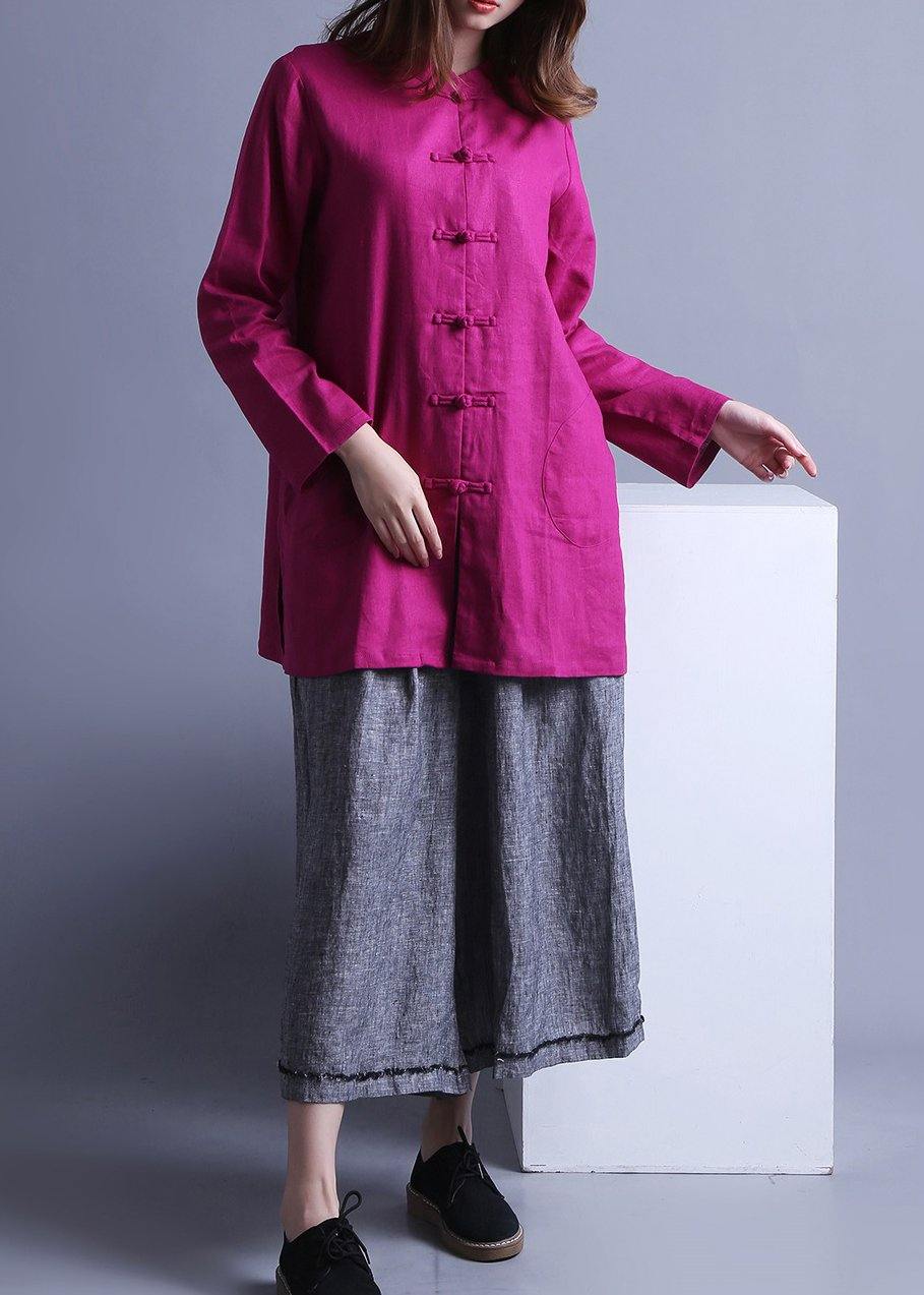 Boho low high design Chinese Button Spring Top
