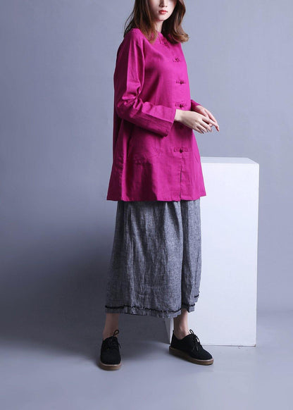 Boho low high design Chinese Button Spring Top