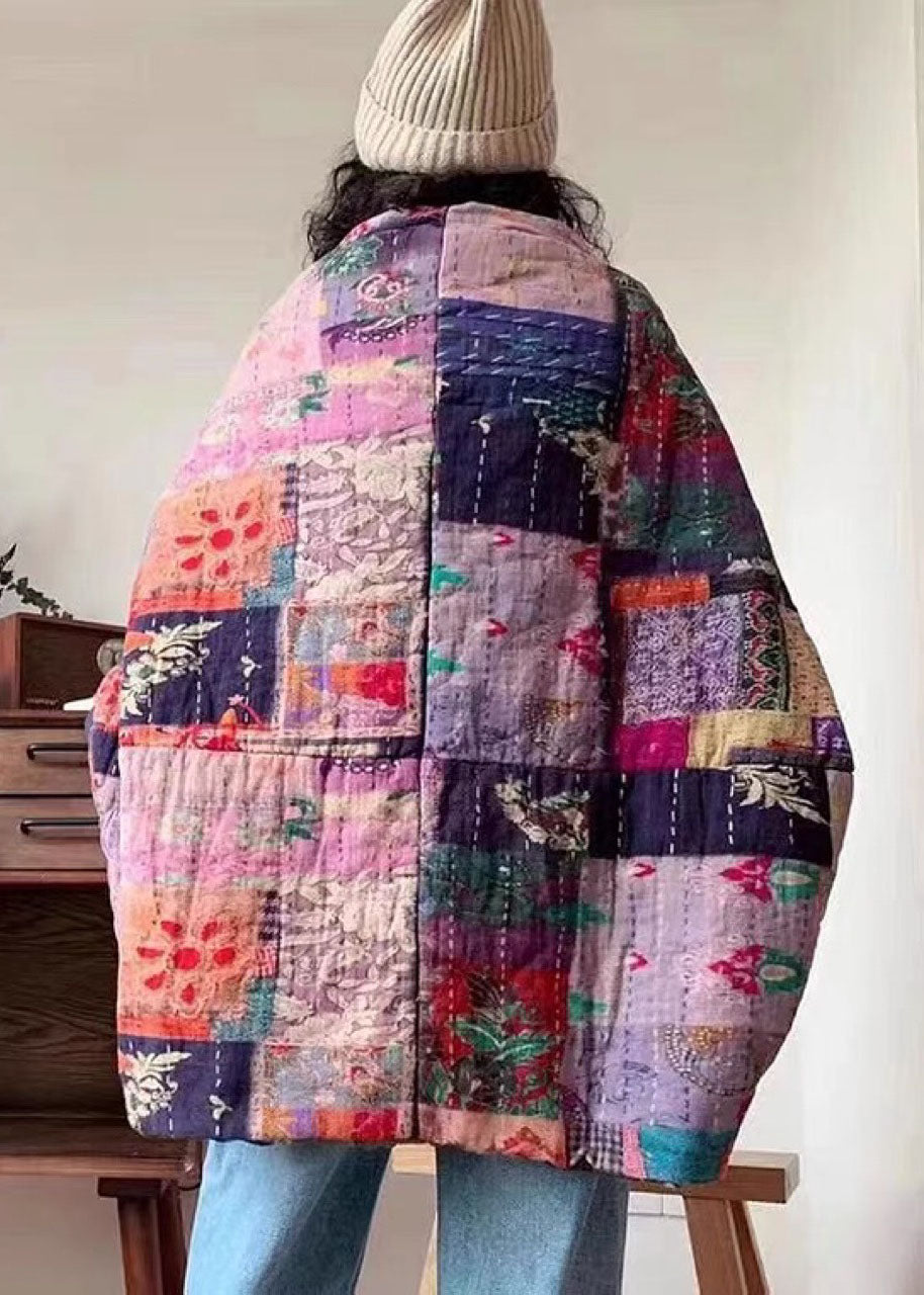 Retro Print Button Pockets Winter Cotton Parka