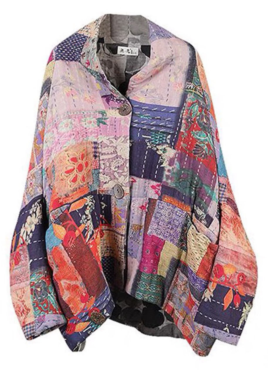 Retro Print Button Pockets Winter Cotton Parka