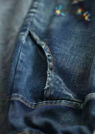 Dark Blue Embroideried Tasseled a Line Summer Skirts Denim