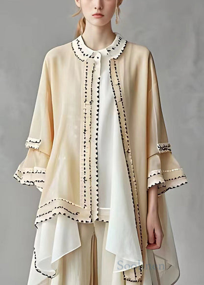 Boutique Apricot O Neck Chiffon Coats Long Sleeve