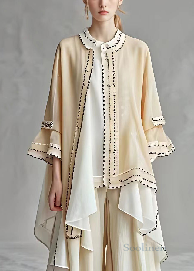 Boutique Apricot O Neck Chiffon Coats Long Sleeve