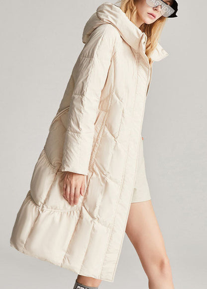 Boutique Beige Button Tie Waist Slim Fit Winter Duck Down Jacket
