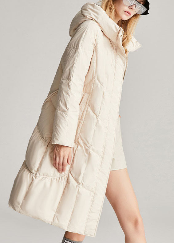 Boutique Beige Button Tie Waist Slim Fit Winter Duck Down Jacket