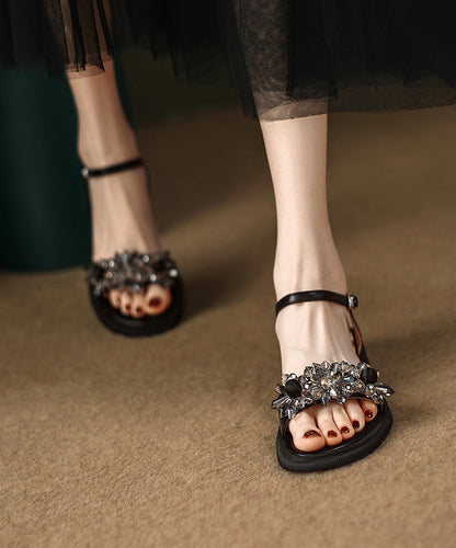 Boutique Beige Cowhide Leather Crystalsplicing Sandals Peep Toe