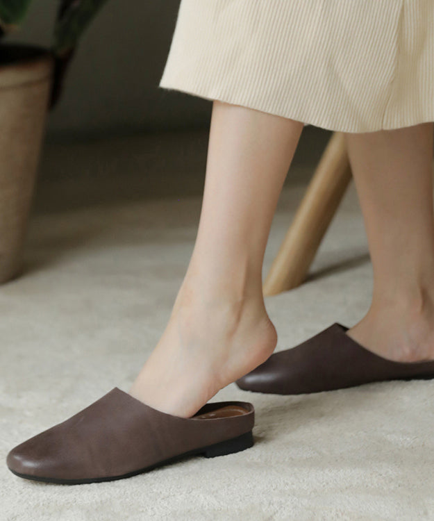 Boutique Beige Cowhide Leather Upper Slide Sandals for