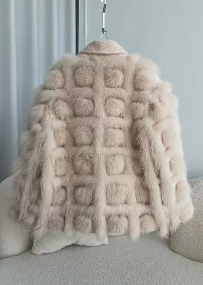 Boutique Beige Knit Patchwork Leather and Fur Jackets Winter
