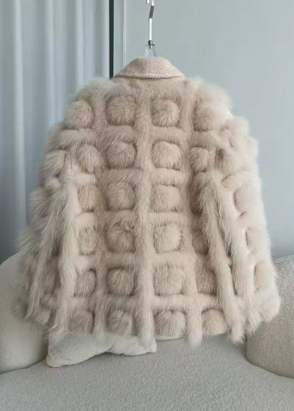 Boutique Beige Knit Patchwork Leather and Fur Jackets Winter