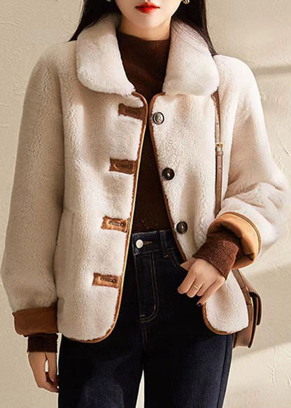 Boutique Beige Peter Pan Collar Button Wear on Both Sides Wool Coat Winter
