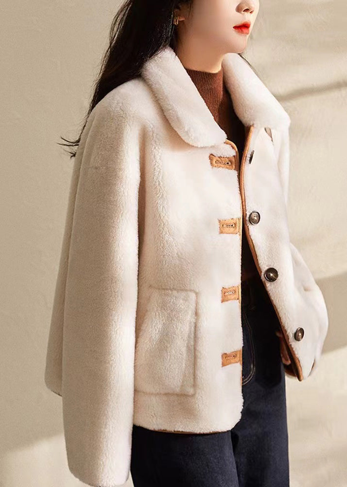 Boutique Beige Peter Pan Collar Button Wear on Both Sides Wool Coat Winter