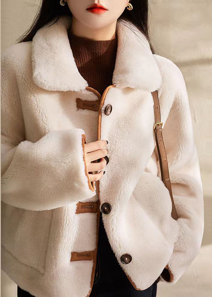 Boutique Beige Peter Pan Collar Button Wear on Both Sides Wool Coat Winter
