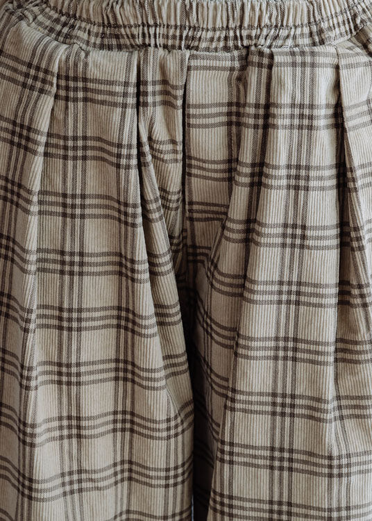 Boutique Beige Elastic Waist Plaid Cotton Pants Spring