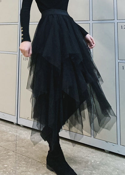 Boutique Black Asymmetrical Tulle Skirts Spring