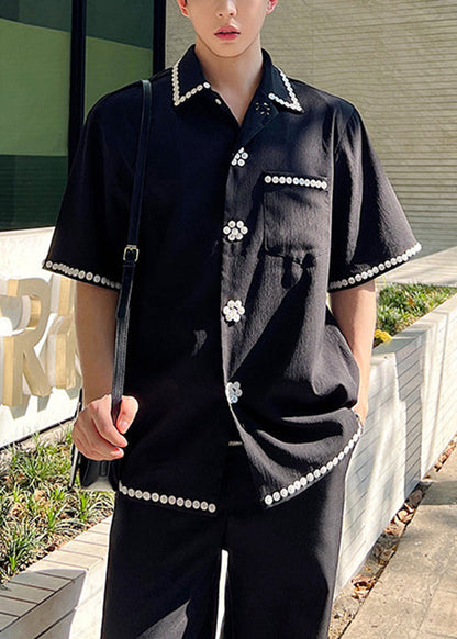 Boutique Black Button Original Design Cotton Shirts Summer