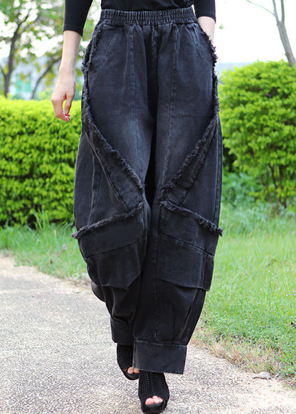 Boutique Black Grey Patchwork Winter Denim Pants