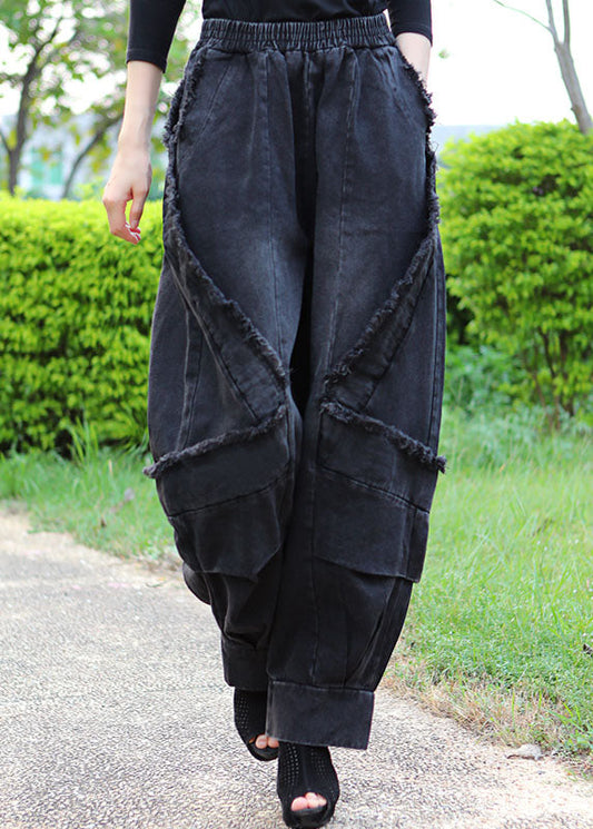 Boutique Black Grey Patchwork Winter Denim Pants