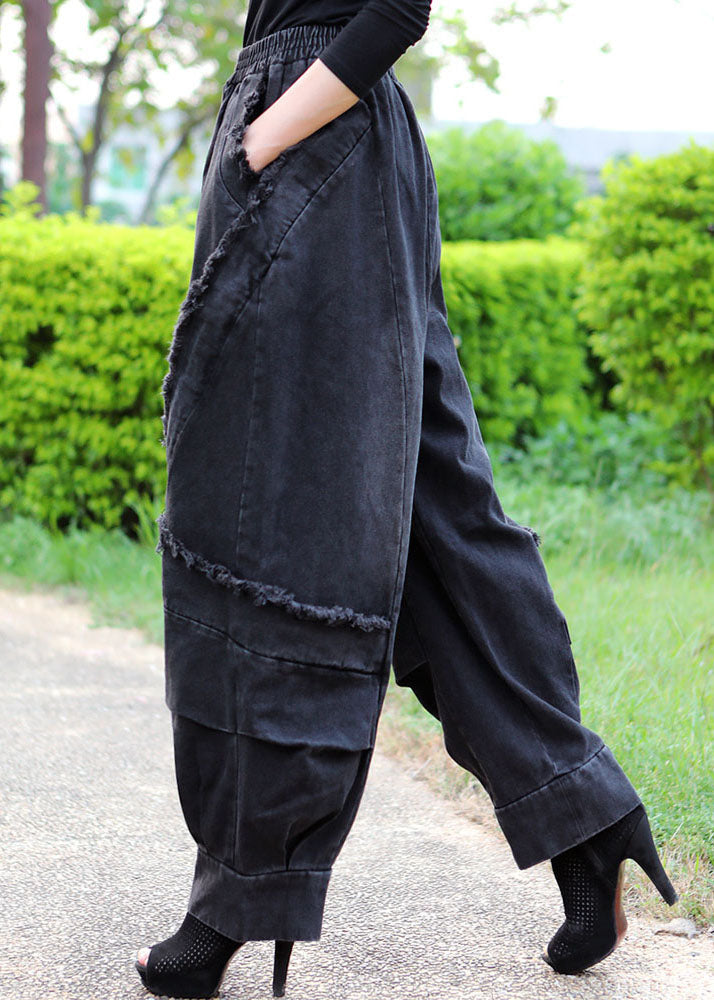 Boutique Black Grey Patchwork Winter Denim Pants