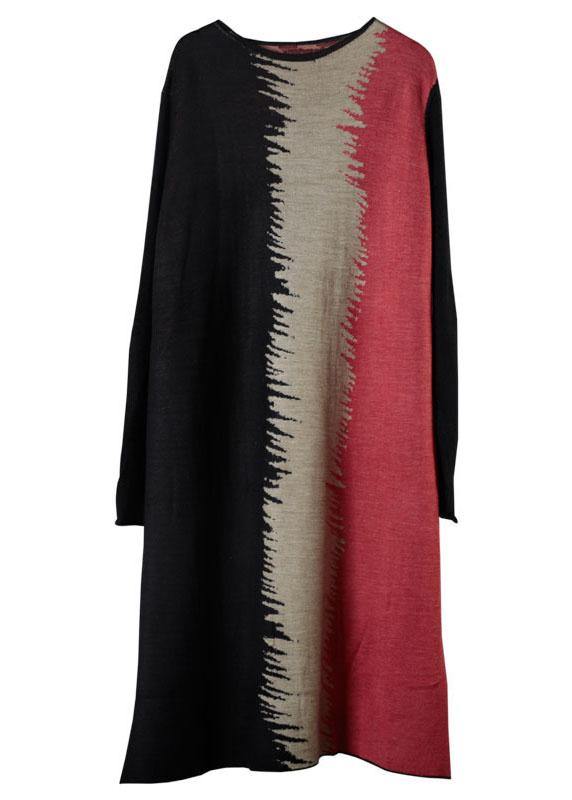 Boutique Black O-neck Patchwork Fall Knitwear Dress